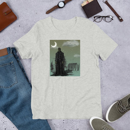 Frankenstein Monster Moonlit Graveyard horror graphic tee — graveyard monster design on athletic heather — Stitch and Sigil