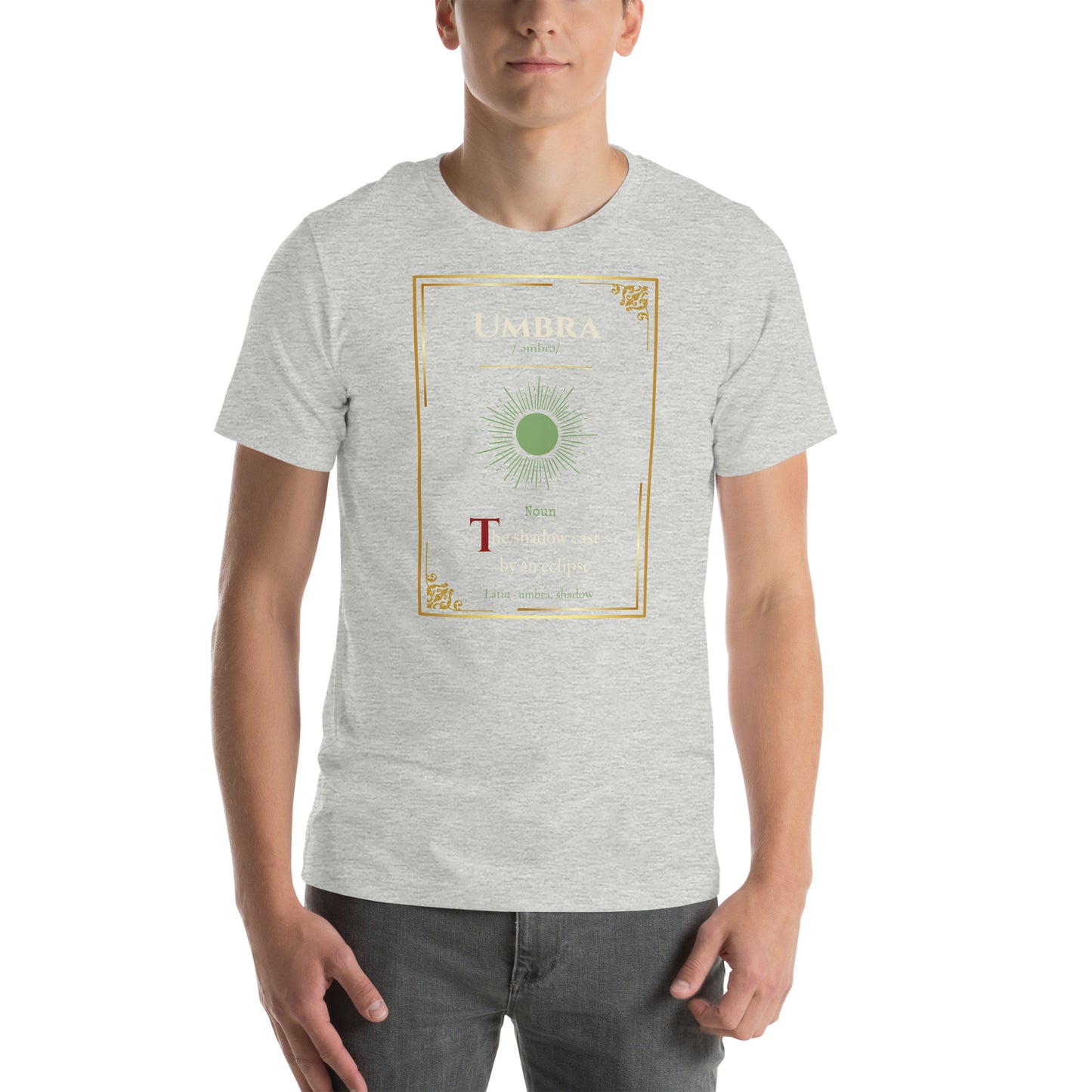 Umbra Lost Lexicon rare word graphic tee — Latin word art design on athletic heather — Stitch and Sigil