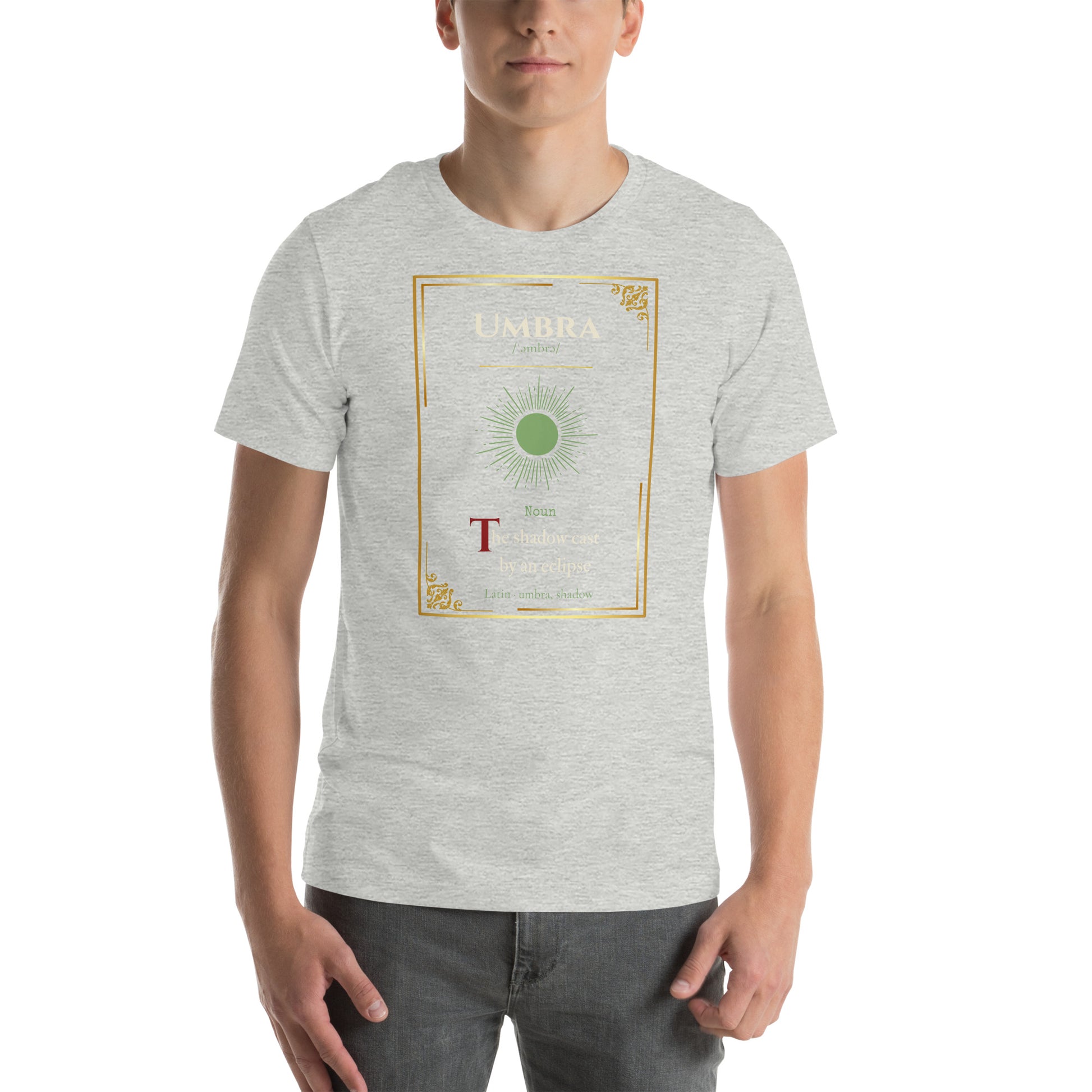 Umbra Lost Lexicon rare word graphic tee — Latin word art design on athletic heather — Stitch and Sigil
