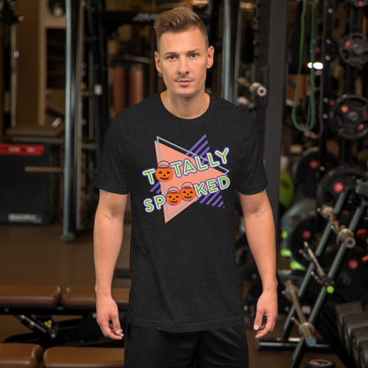 Totally Spooked Halloween graphic tee — 90s retro Halloween design on black heather — Stitch and Sigil