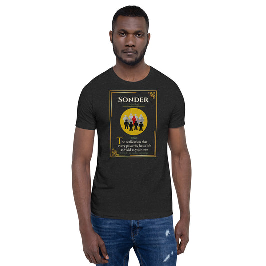 Sonder Lost Lexicon rare word graphic tee — rare word art design on black heather — Stitch and Sigil