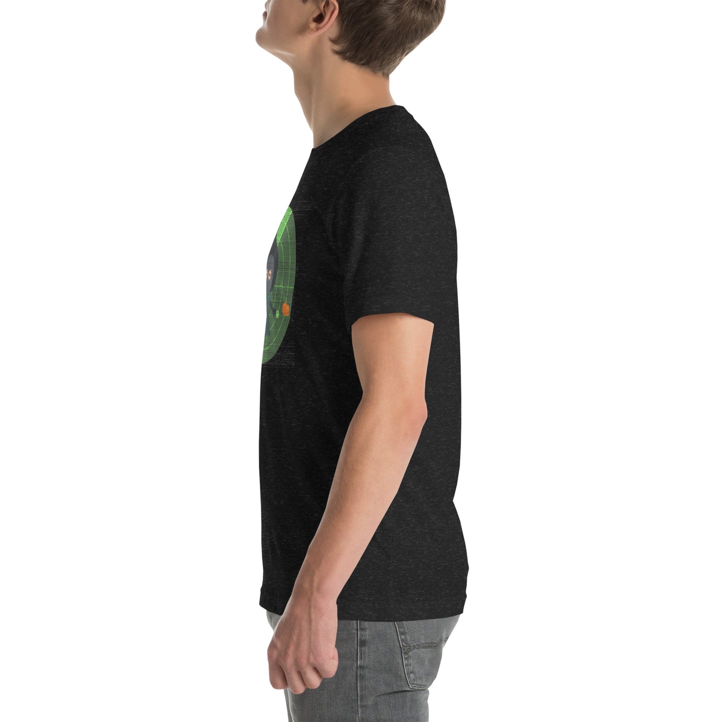 Flatwoods Monster Radar cryptid graphic tee — classified radar contact design side view on black heather — Stitch and Sigil