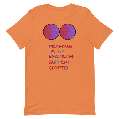 Mothman Is My Emotional Support Cryptid graphic tee — cryptid support design on burnt orange — Stitch and Sigil