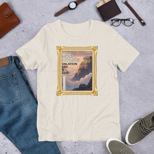 Mount Olympus Greek mythology graphic tee — ancient Greek gods design on heather dust — Stitch and Sigil