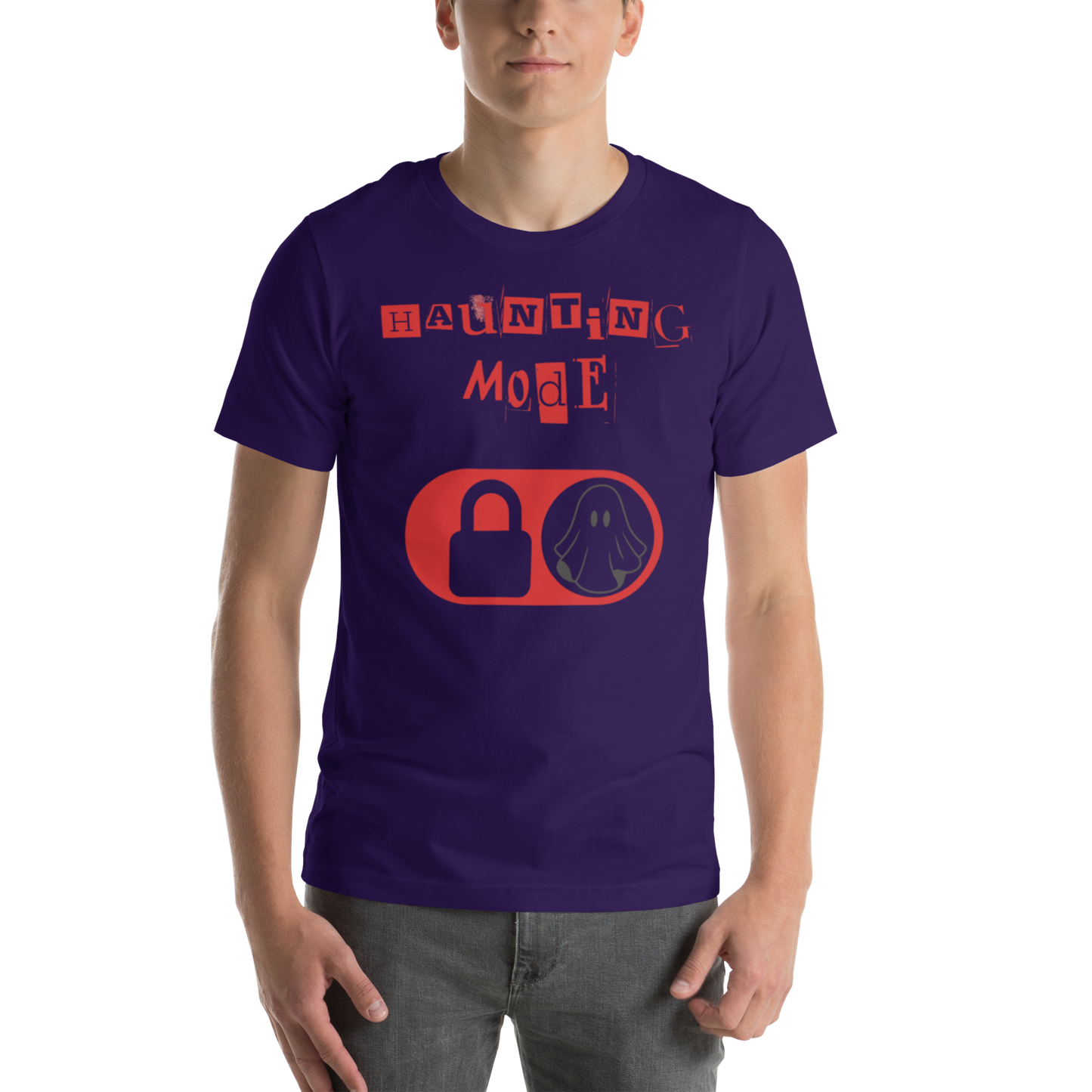 Haunting Mode Halloween graphic tee — haunting mode on design on team purple — Stitch and Sigil