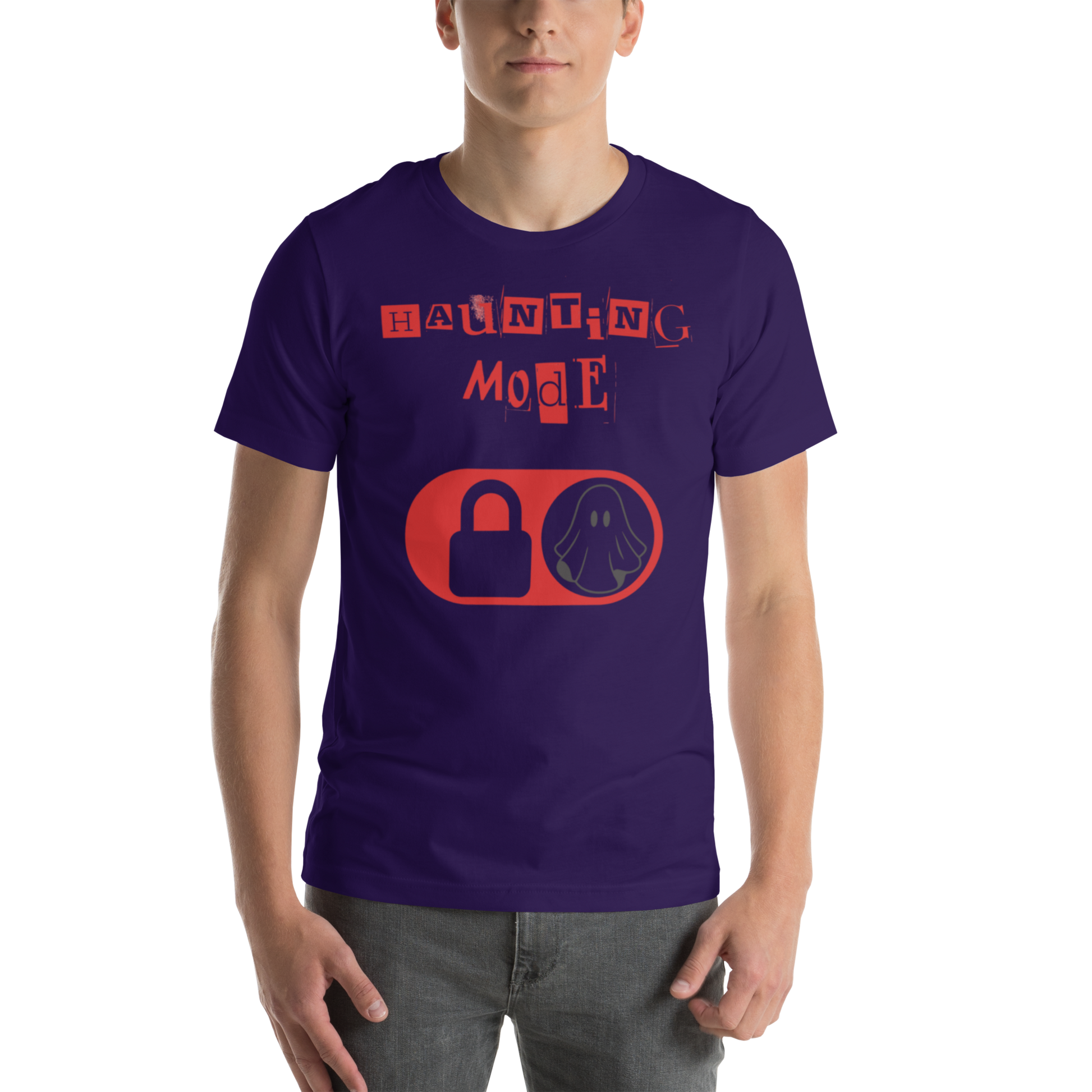 Haunting Mode Halloween graphic tee — haunting mode on design on team purple — Stitch and Sigil