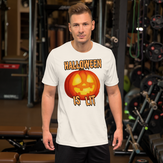 Halloween is Lit Halloween graphic tee — jack-o-lantern drip design on vintage white — Stitch and Sigil