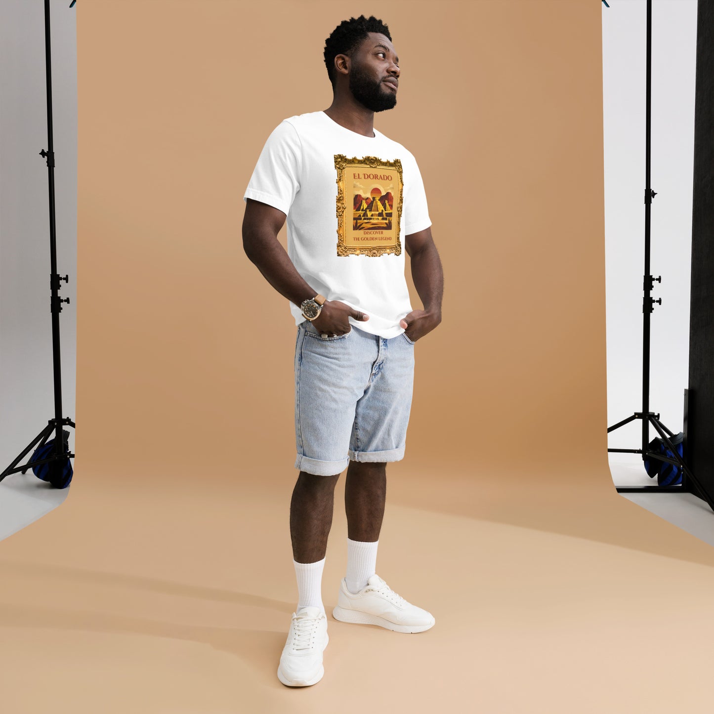 El Dorado Lost City of Gold mythology graphic tee — golden city legend design on white front view — Stitch and Sigil