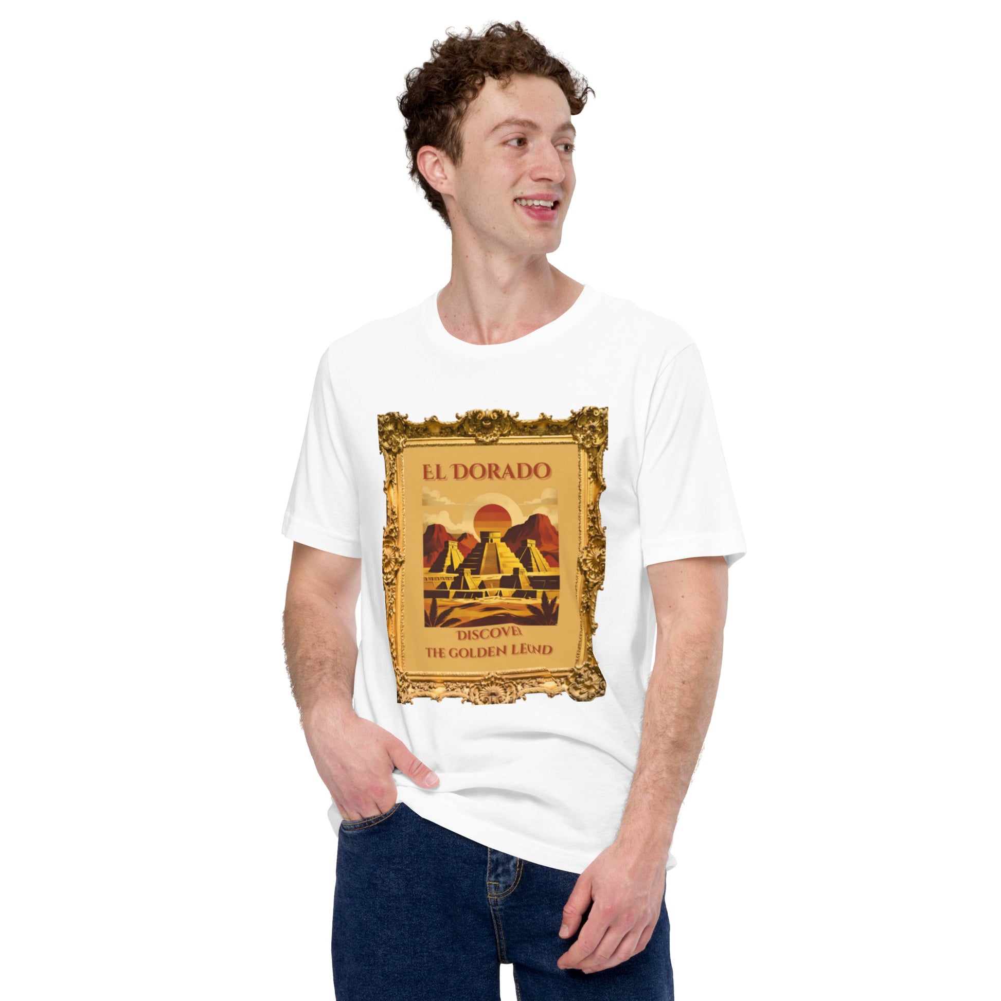 El Dorado Lost City of Gold mythology graphic tee — legendary city design on white side view — Stitch and Sigil
