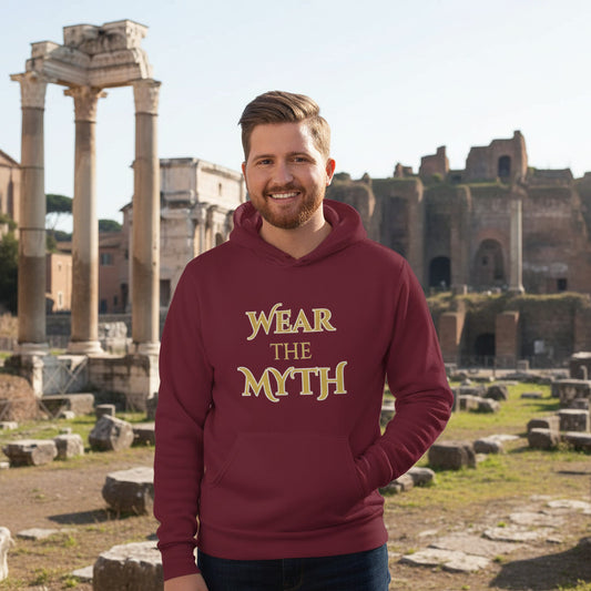 man wearing wear the myth hoodie
