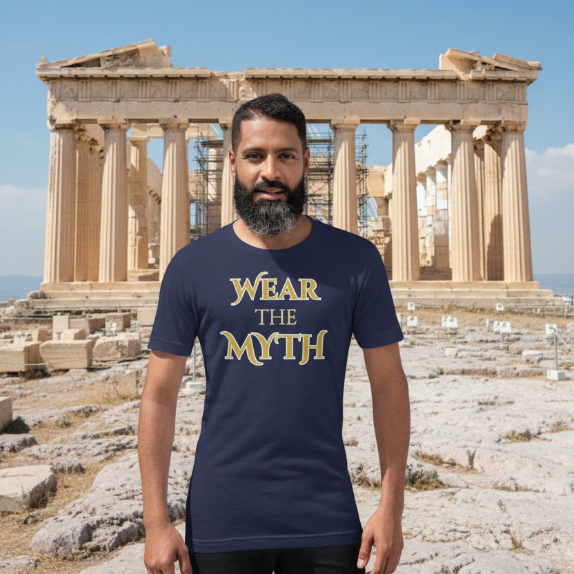 man wearing wear the myth tee