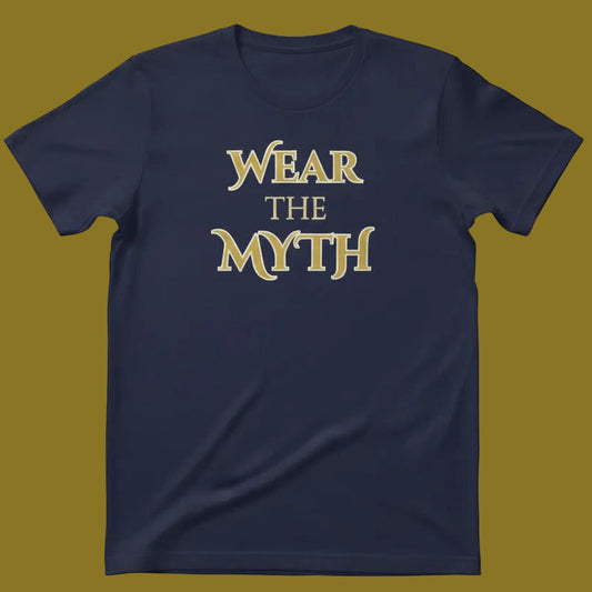 wear the myth navy tee flat mockup